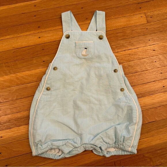 Janie and Jack Blue/White Stripe Embroidered Sailboat Overall Shorts NWT - Picture 1 of 5
